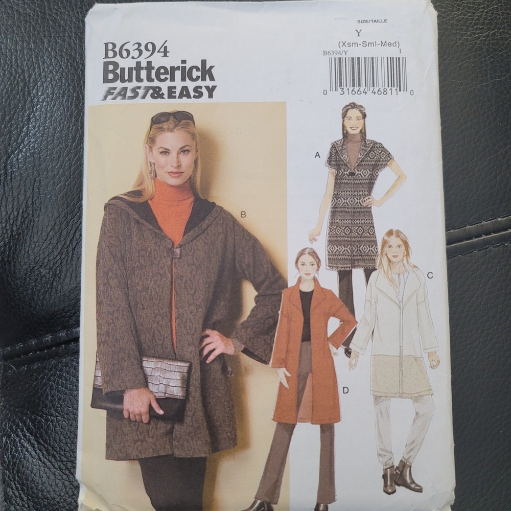 Butterick B6394 Misses Coat Sewing Pattern Hooded Unlined Size XS-M Uncut